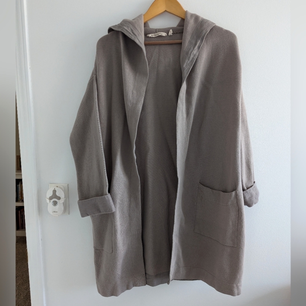 Soft Surroundings Taupe Hooded Open Cardigan